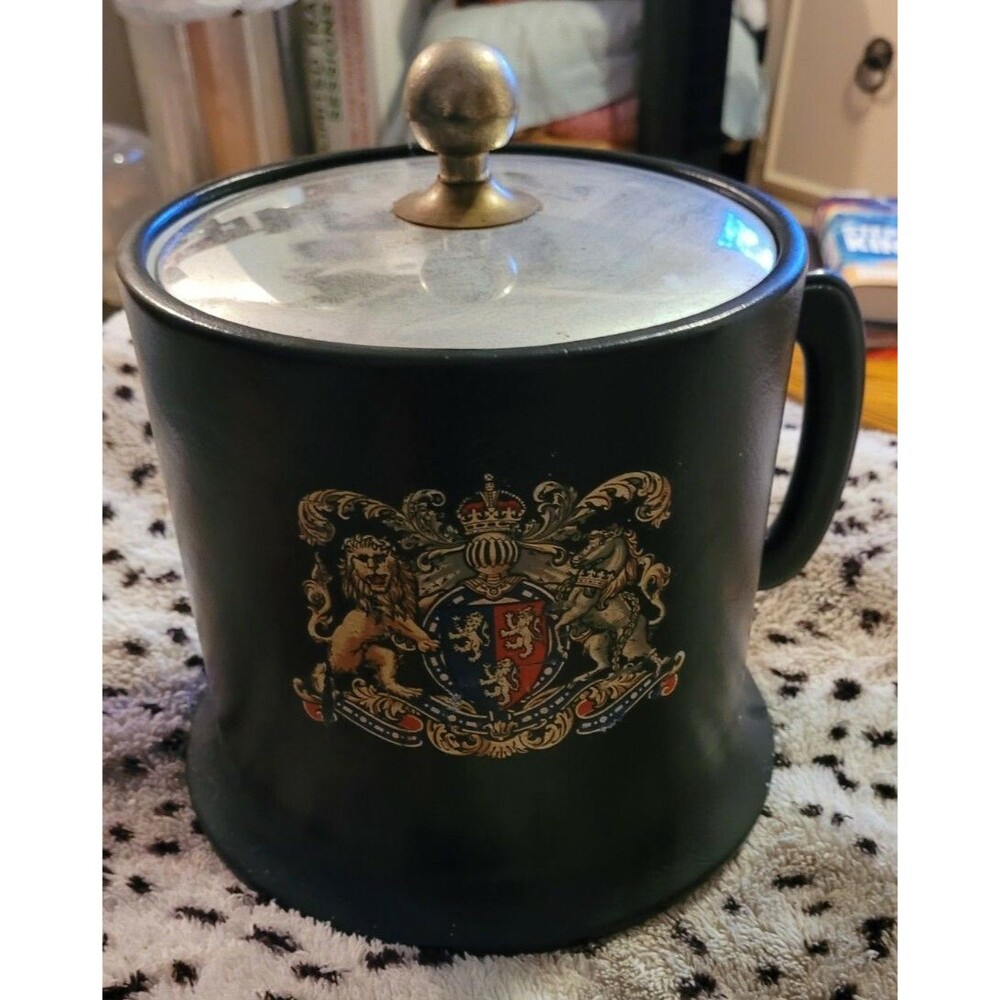 Vintage Kraftware Ice Bucket Handle Scottish Crest Design Black Vinyl USA NYC